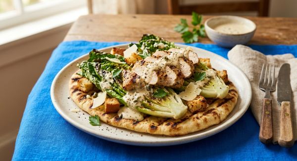 Weitere Aufnahme von Caesar-Grillsalat mit Flatbread