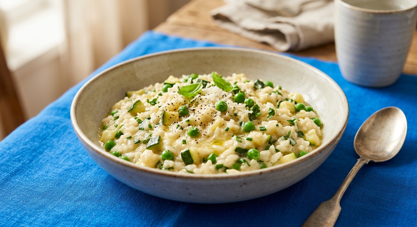 Cremiges Zucchini-Erbsen-Risotto