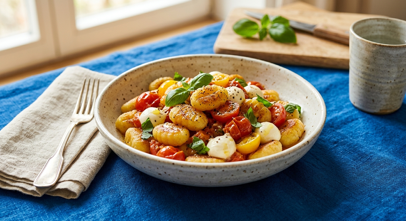 Schnelle Tomaten-Mozzarella-Gnocchi-Pfanne