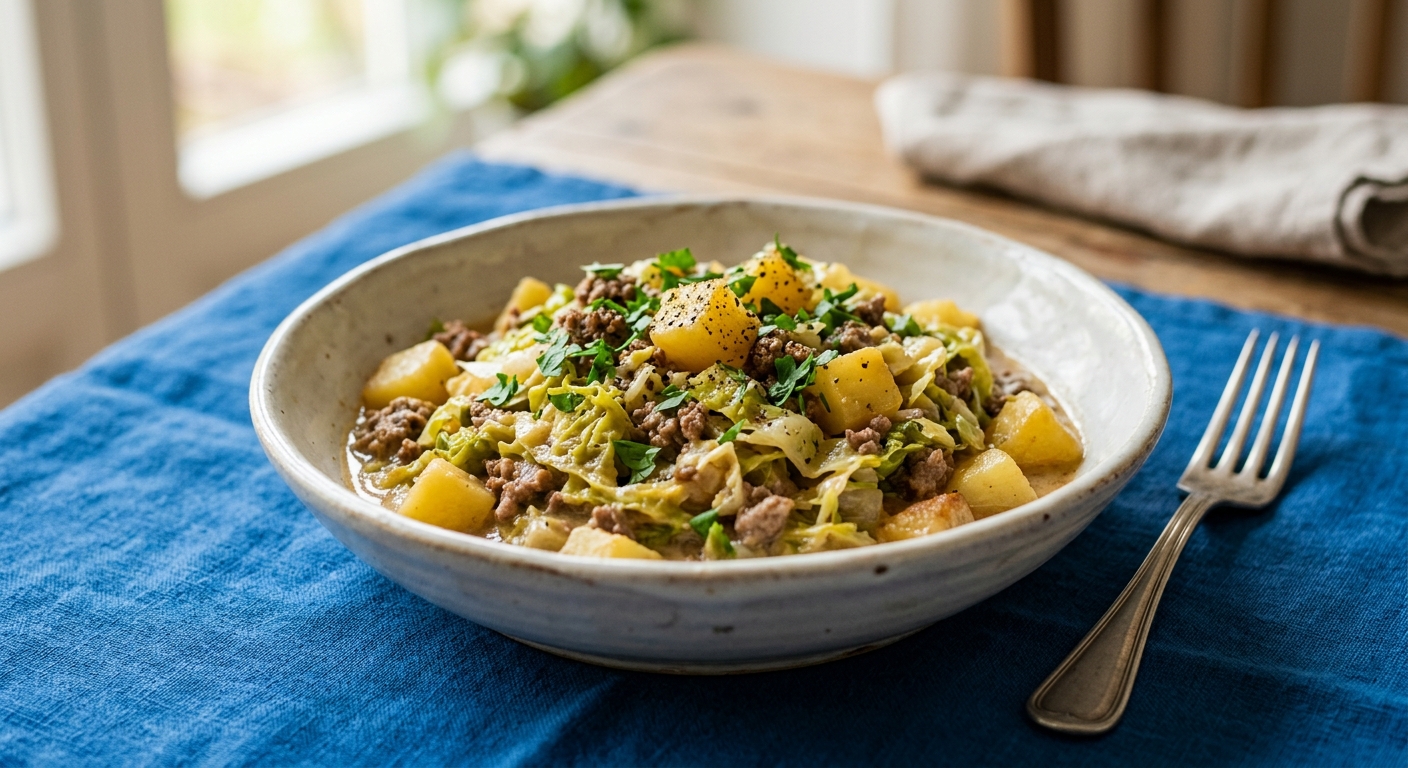 Wirsingpfanne mit Hackfleisch und Kartoffeln