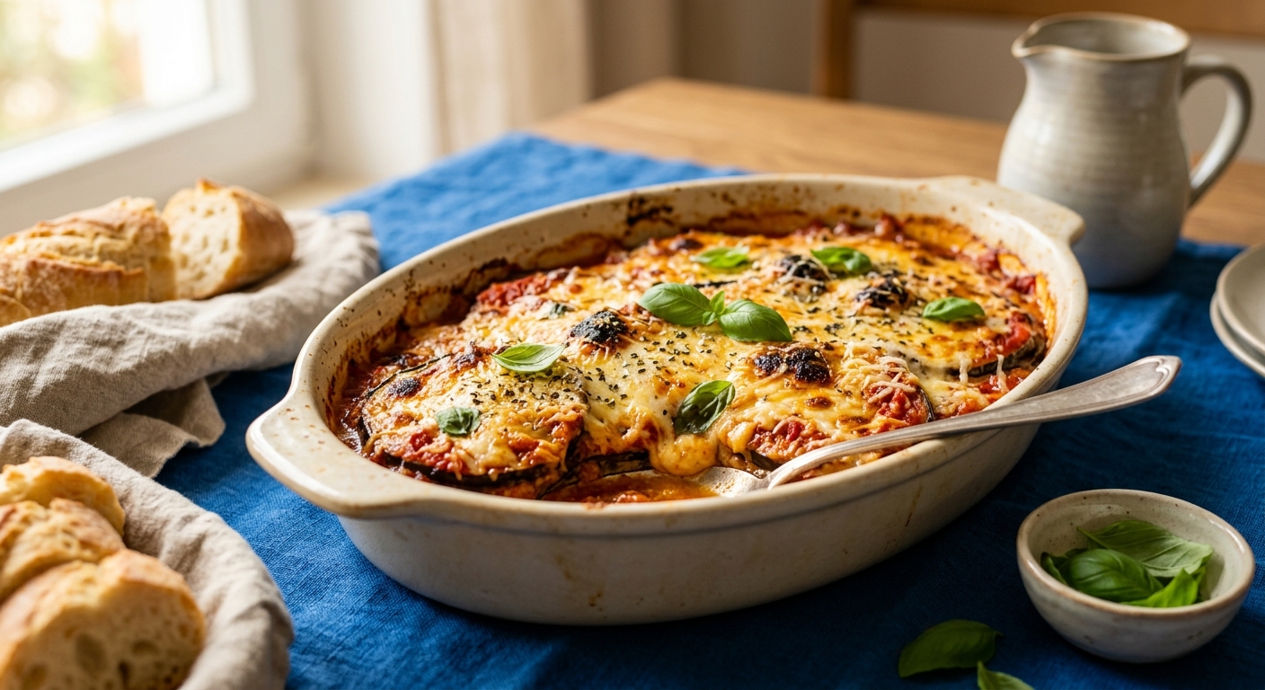 Auberginen-Auflauf mit Tomaten und Mozzarella