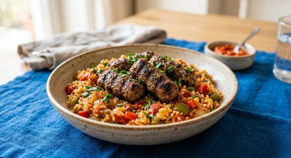Weitere Aufnahme von Djuvec Reis mit Cevapcici