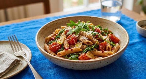 Weitere Aufnahme von Proteinreiche Power-Pasta mit Kirschtomaten und Rucola