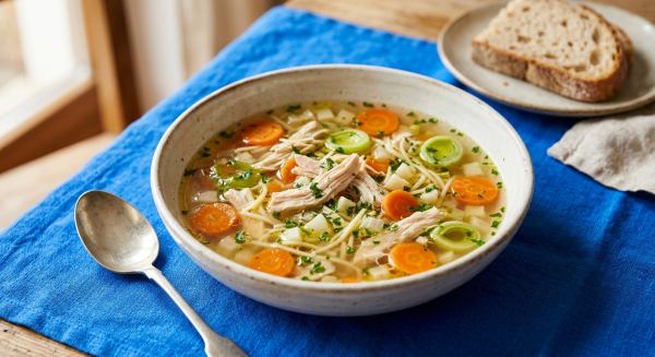 Schnelle Hühnersuppe mit Nudeln und Suppengemüse