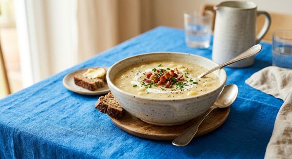 Kartoffelsuppe mit Bockwurst und Schnittlauch