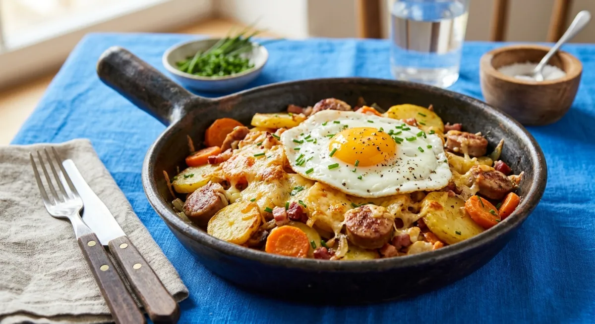 Salzburger Bauern-Gröstl mit Wurst und Spiegelei