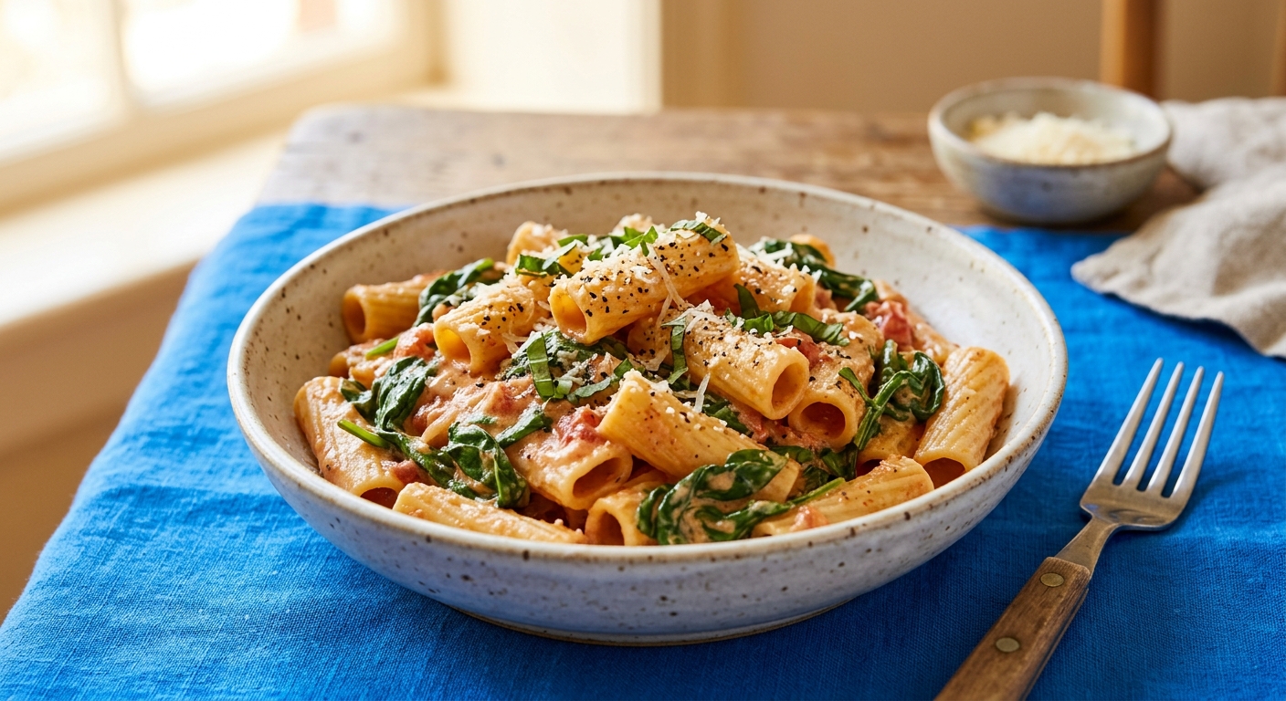 Cremige Tomaten-Spinat-Pasta