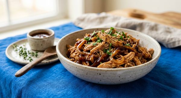 Weitere Aufnahme von Pulled Chicken aus dem Airfryer