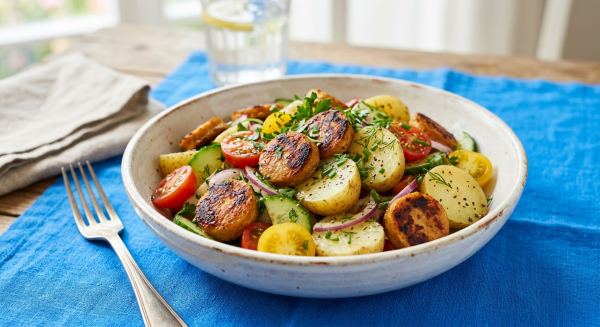 Weitere Aufnahme von Veganer sommerlicher Bratwurstsalat