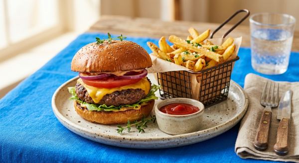 Burger mit Pommes