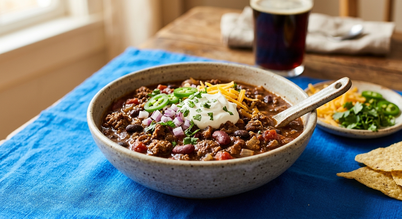 Herzhaftes Stadion-Chili mit Rindfleisch und dunkler Schokolade