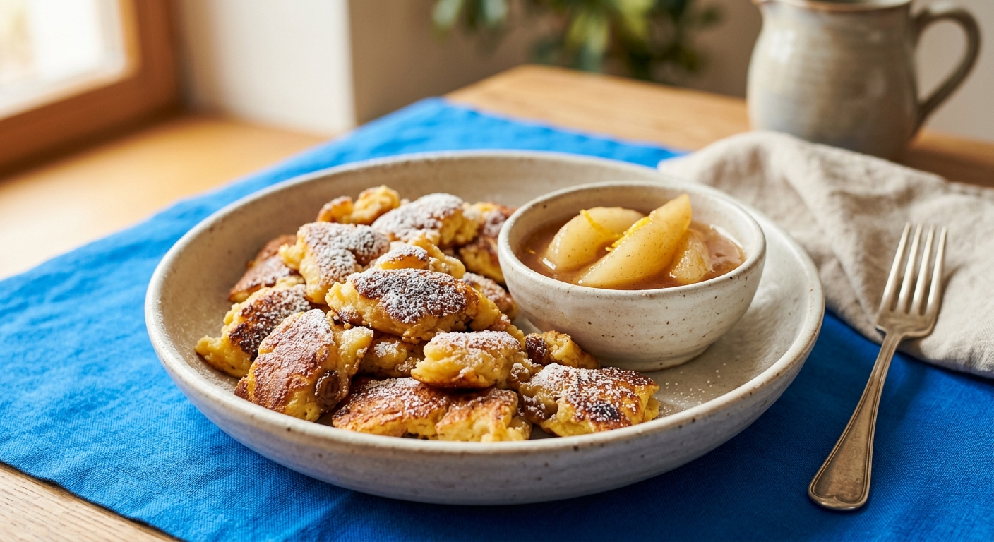 Kaiserschmarrn mit warmem Birnenkompott