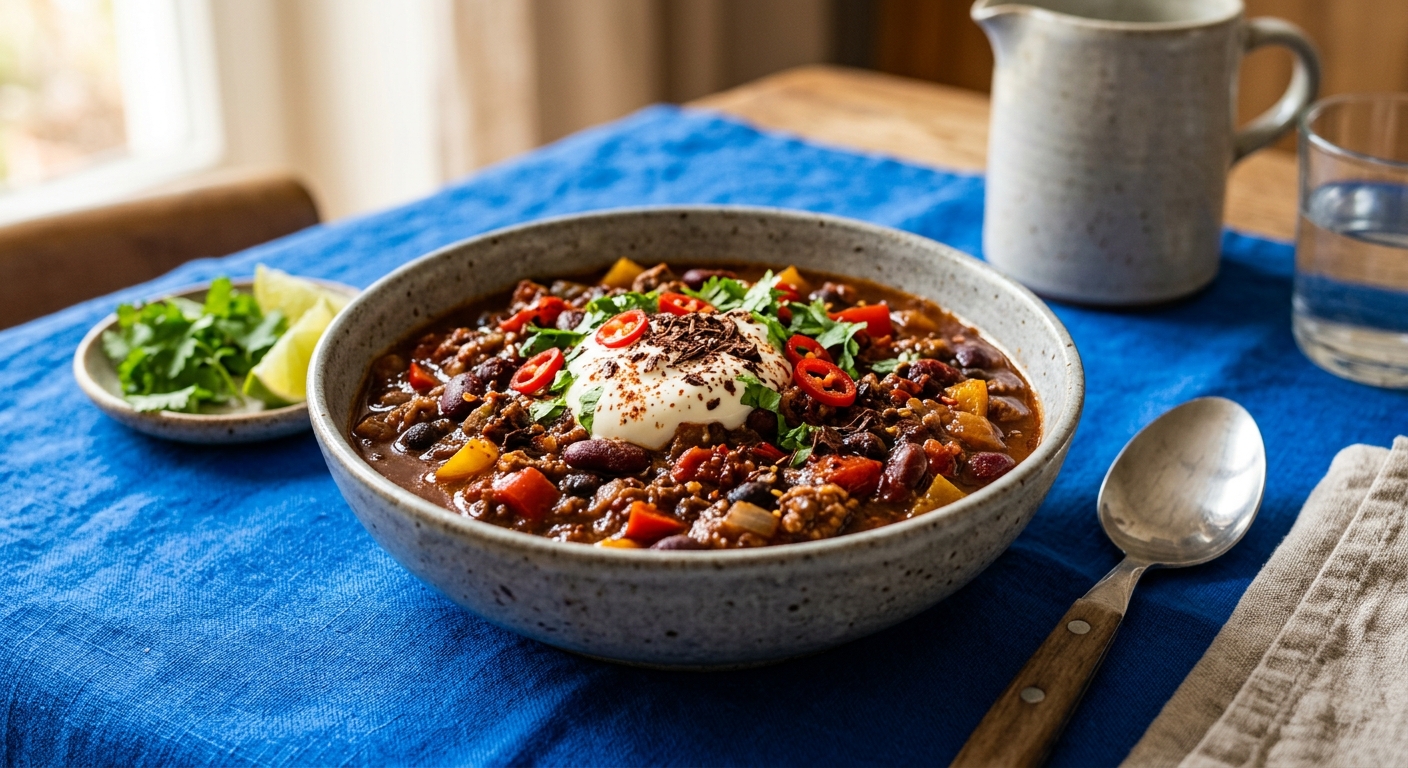 Chili con Carne mit dunkler Schokolade